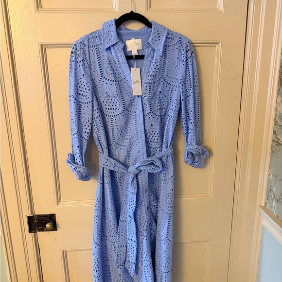 Lilly Pulitzer Blue Eyelet Eira Midi Shirtdress - Picture 7 of 7
